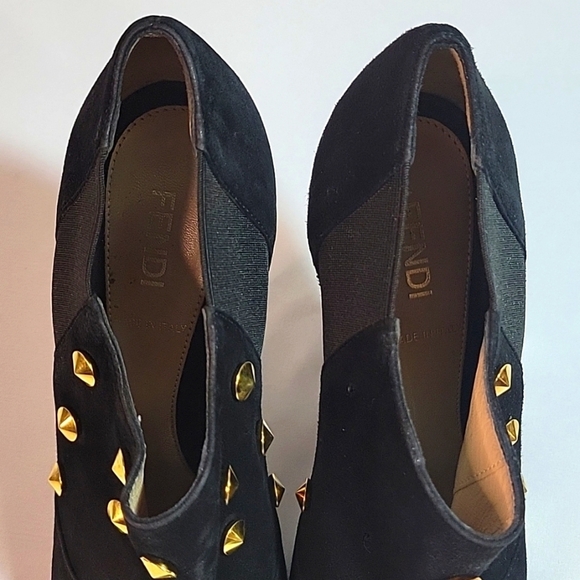 Fendi Black Suede Leather Ankle Platform Pumps Size 36 - Picture 2 of 11